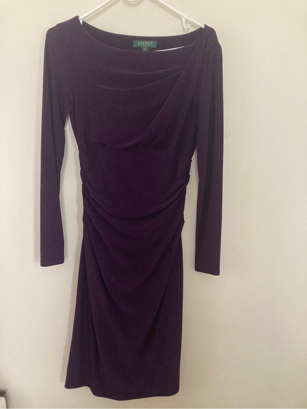 Lauren Ralph Lauren Plum Purple Long Sleeve Ruched Cocktail Dress Petite 4P